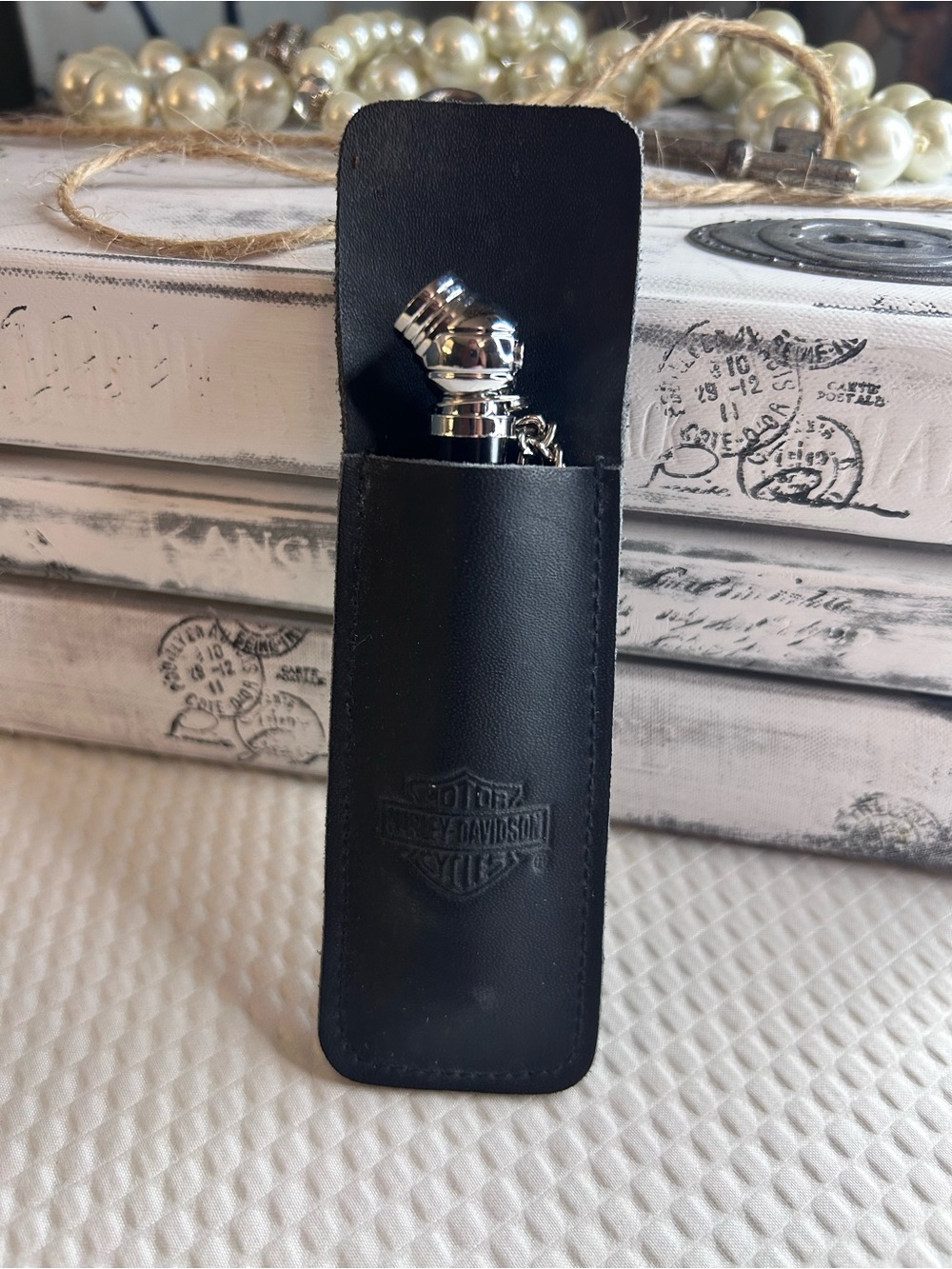 Harley-Davidson Open Road Tire Tread Depth Gauge Keychain with Leather Pouch